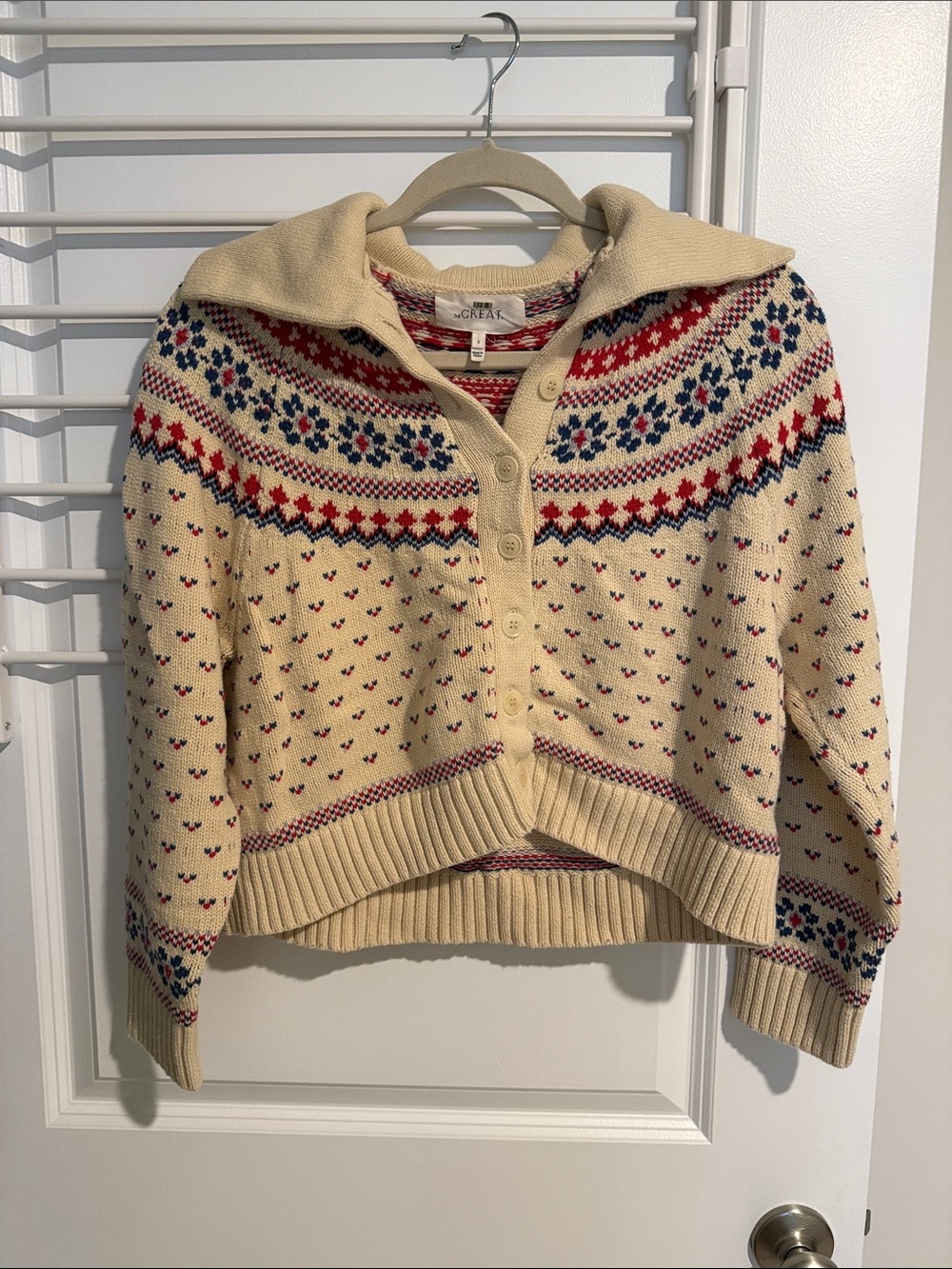 The Great Mini Collar Cardigan in Cream Floral Fairisle - Picture 2 of 3